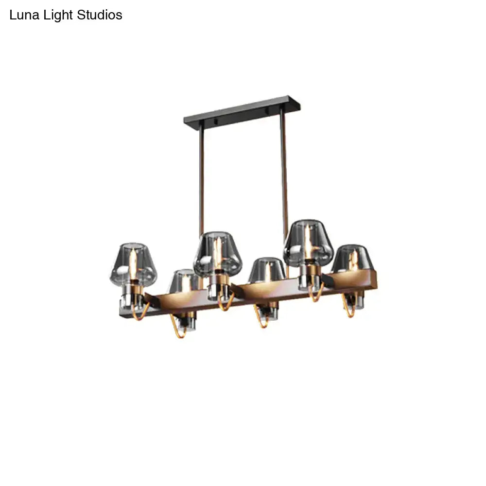 Modern bronze-finished chandelier with linear design five smoked glass shades compatible with 110v-120v and 220v-240v