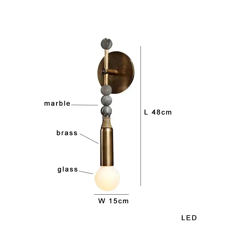 Modern brass marble ball wall sconce with gray marble beads and glass globe bulb for bedroom decorbites brass marble design