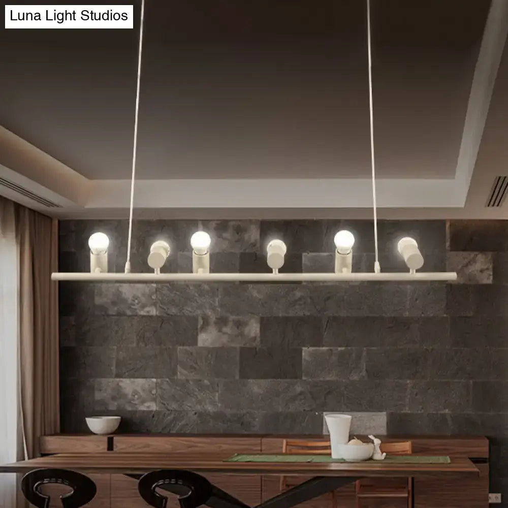 Modern white DecorBites metal island lamp with six spherical bulbs and maximum bulb wattage for dining room lighting