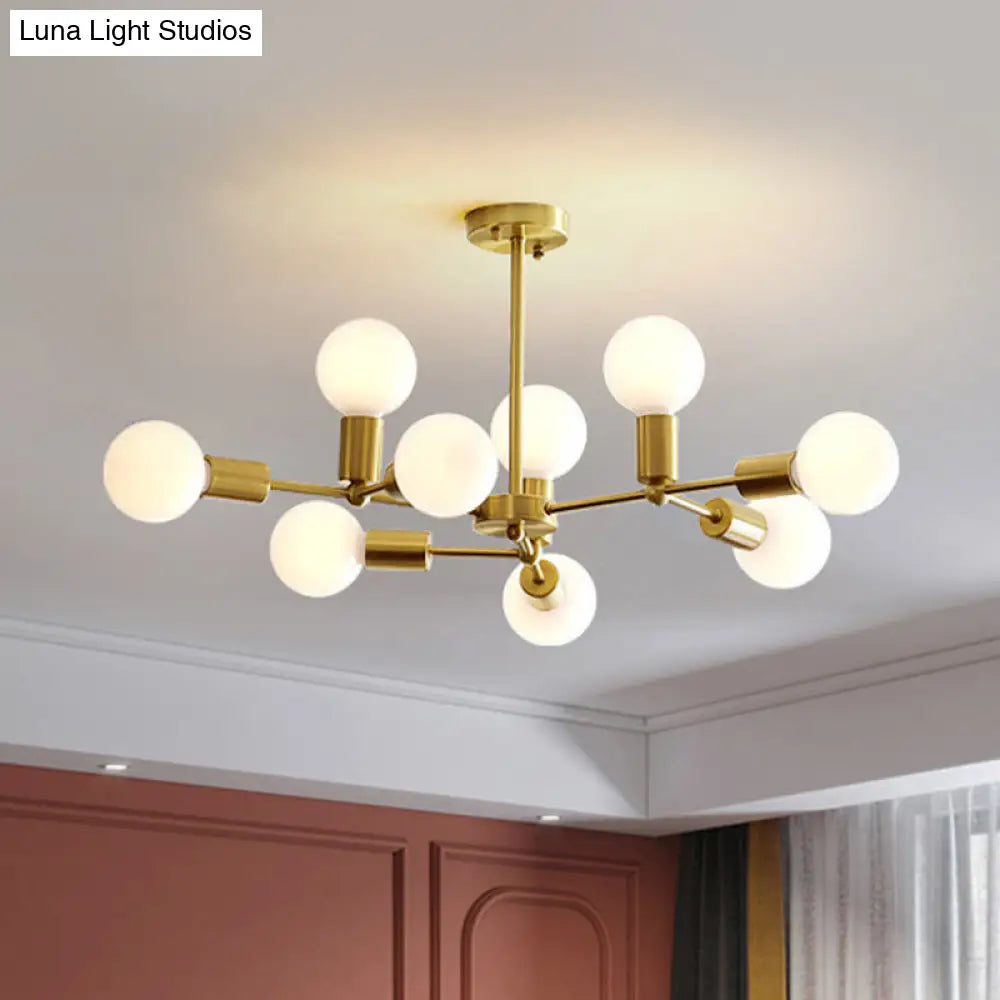 Lámpara de techo colgante Modo moderna de latón con 9 luces de cristal blanco esmerilado - Diseño de rama