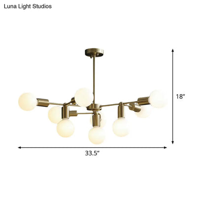 Lámpara de techo colgante Modo moderna de latón con 9 luces de cristal blanco esmerilado - Diseño de rama