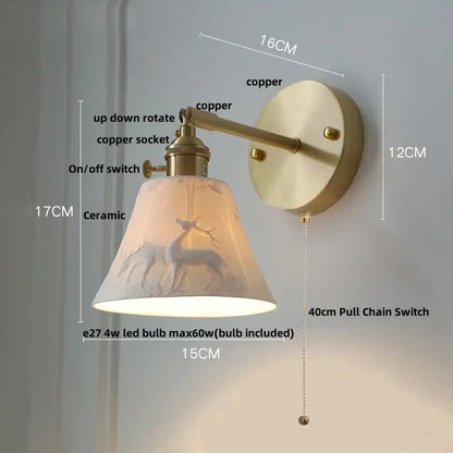 Modern brass mountain led wall lamp sconce featuring a vintage-style copper design with ceramic deer silhouette shade