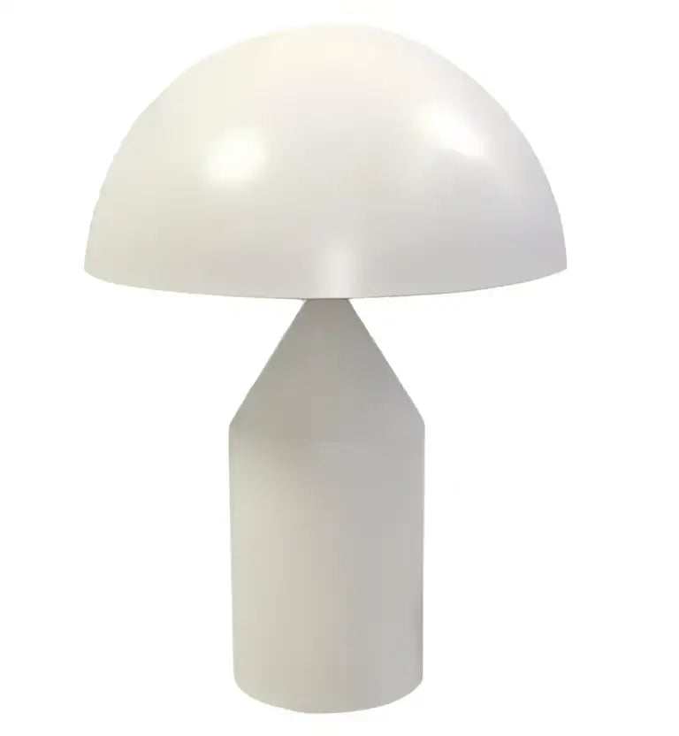 Modern brass mushroom metal led table lamp with white glossy finish and geometric base for bedroom night light decorbites atollo metal