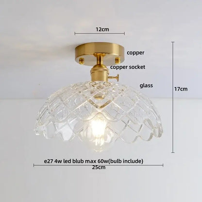 Modern brass orchid glass led ceiling lamp with clear glass pendant and copper-finished mounting base ceiling lamp