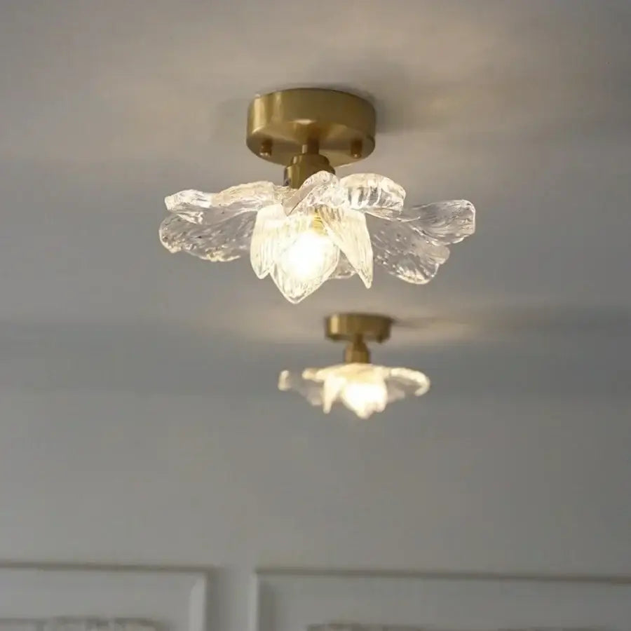 Modern brass orchid glass led ceiling lamp with brass finish and clear glass petals for bedroom ceiling lamp