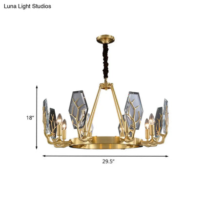 Lámpara de techo colgante moderna con panel de latón y lámpara redonda de cristal - 6/8 luces