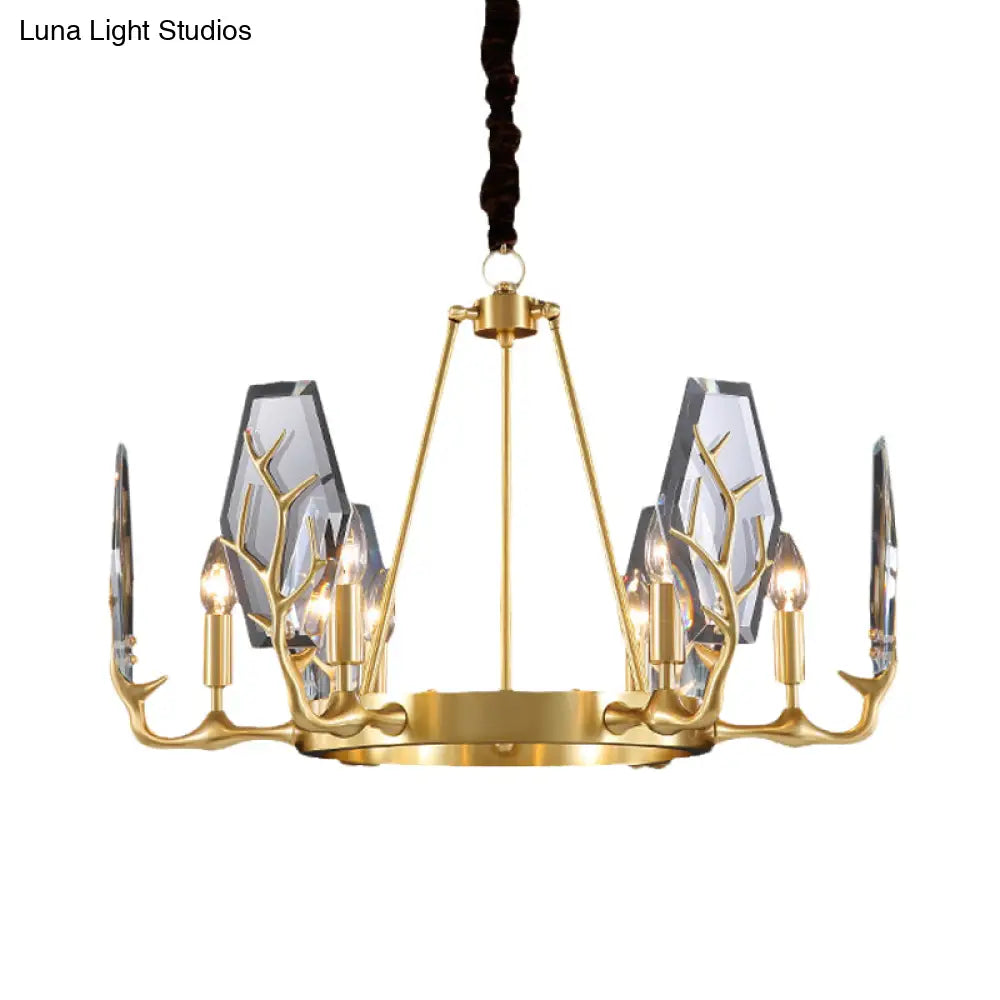 Lámpara de techo colgante moderna con panel de latón y lámpara redonda de cristal - 6/8 luces