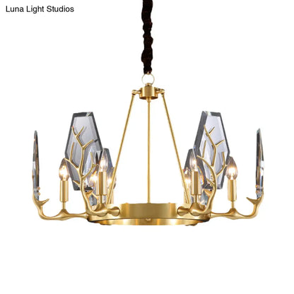 Lámpara de techo colgante moderna con panel de latón y lámpara redonda de cristal - 6/8 luces