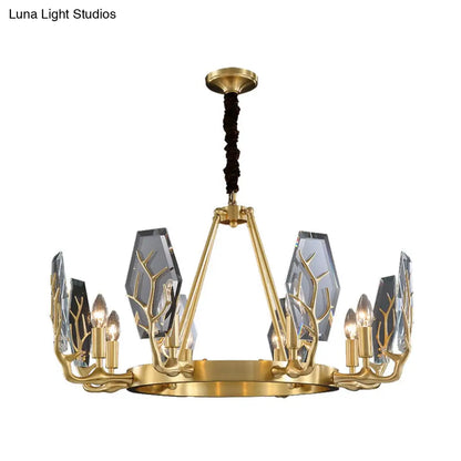 Lámpara de techo colgante moderna con panel de latón y lámpara redonda de cristal - 6/8 luces