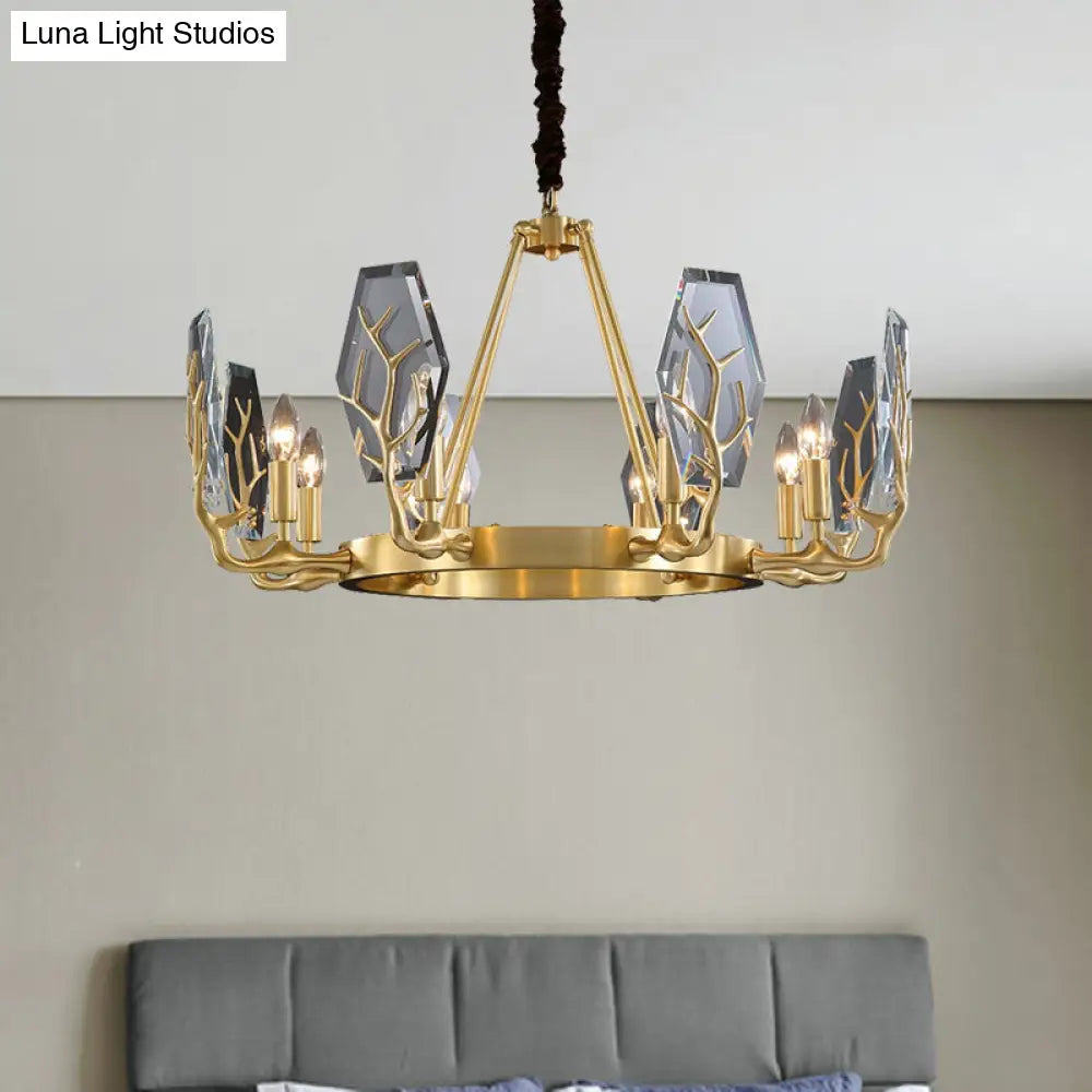 Lámpara de techo colgante moderna con panel de latón y lámpara redonda de cristal - 6/8 luces