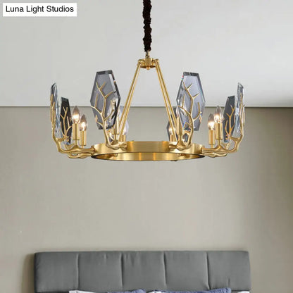 Lámpara de techo colgante moderna con panel de latón y lámpara redonda de cristal - 6/8 luces