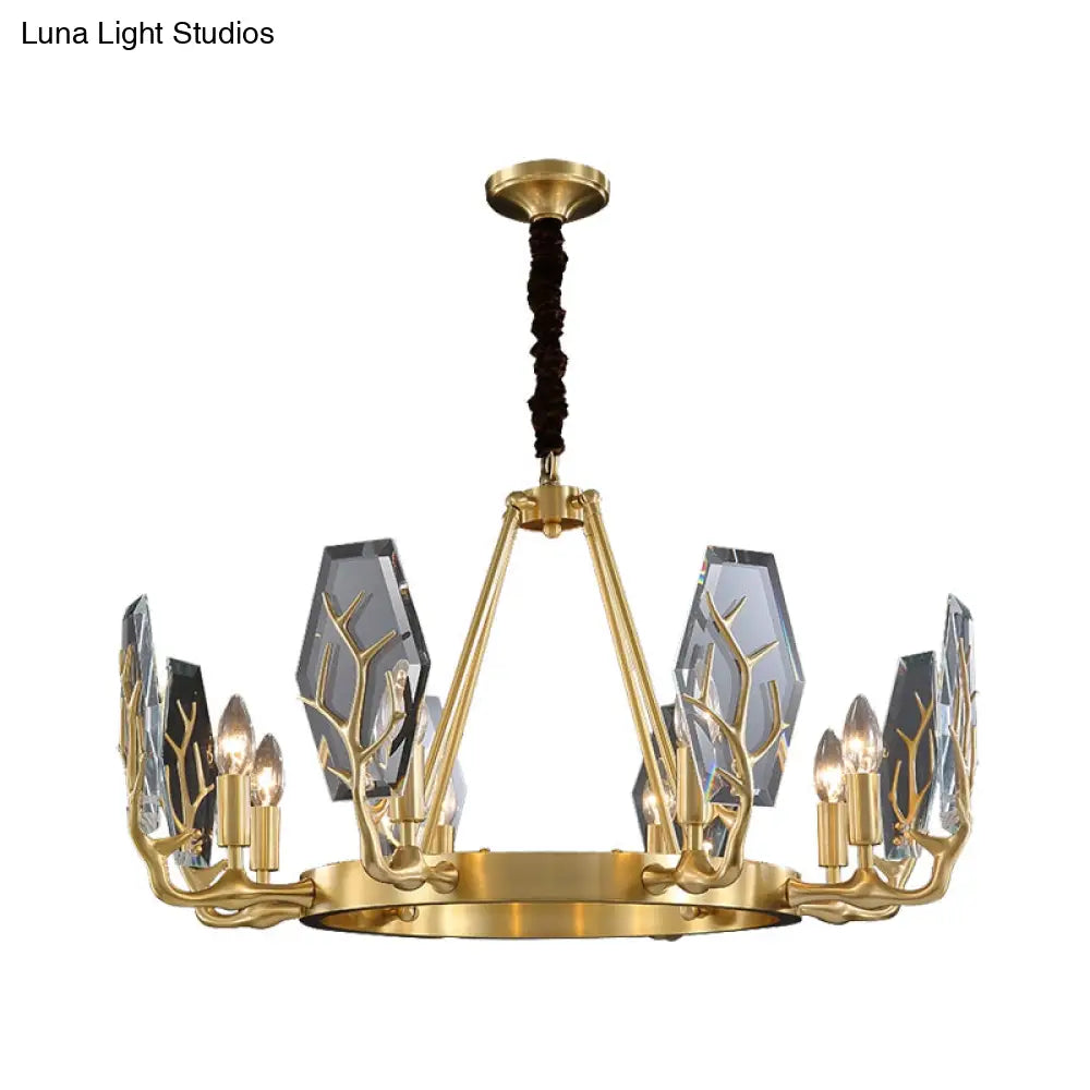 Lámpara de techo colgante moderna con panel de latón y lámpara redonda de cristal - 6/8 luces