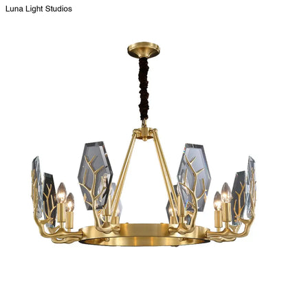 Lámpara de techo colgante moderna con panel de latón y lámpara redonda de cristal - 6/8 luces