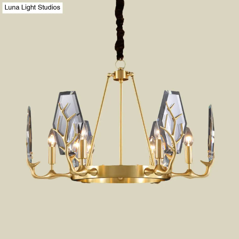 Lámpara de techo colgante moderna con panel de latón y lámpara redonda de cristal - 6/8 luces