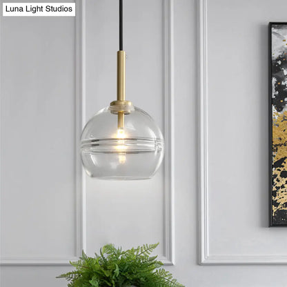 Lámpara colgante moderna de latón con pantalla de cristal transparente/gris ahumado con volantes - 1 luz para sala de estar