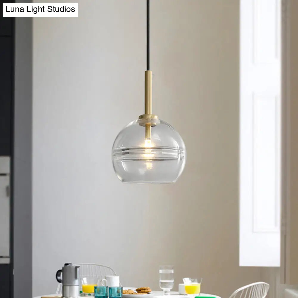 Lámpara colgante moderna de latón con pantalla de cristal transparente/gris ahumado con volantes - 1 luz para sala de estar