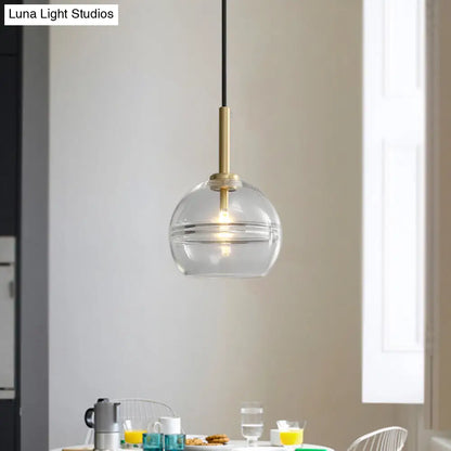 Lámpara colgante moderna de latón con pantalla de cristal transparente/gris ahumado con volantes - 1 luz para sala de estar