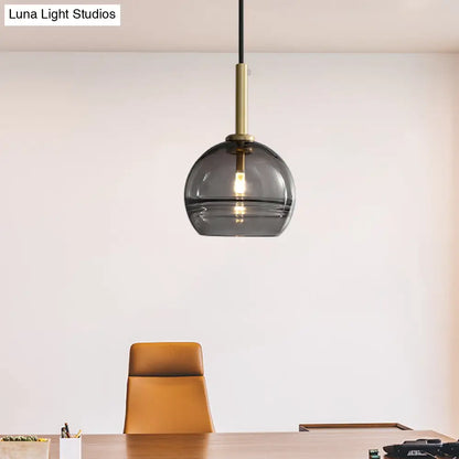 Lámpara colgante moderna de latón con pantalla de cristal transparente/gris ahumado con volantes - 1 luz para sala de estar