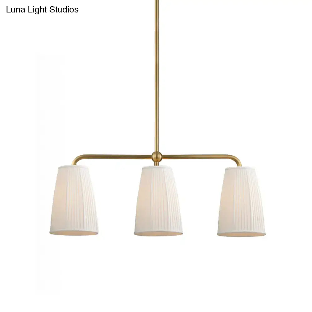 Brass-finished decorbites rustic pleated fabric pendant chandelier with three white fabric pendant shades for dining table