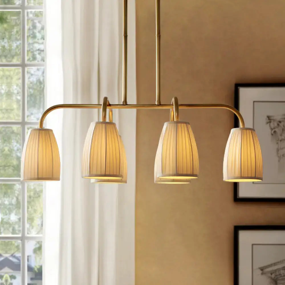 Brass-finished decorbites rustic pleated fabric pendant chandelier with four warm-toned pleated fabric shades