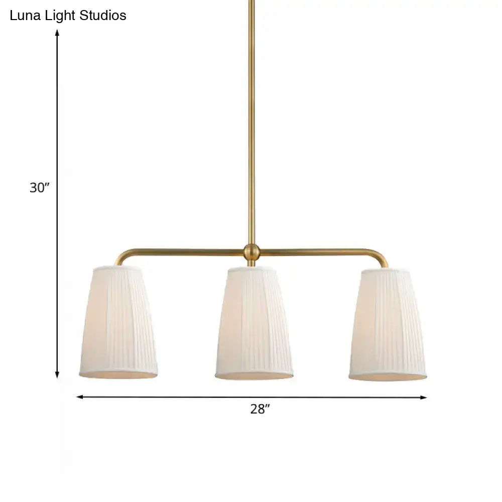 Brass-finished decorbites rustic pleated fabric pendant chandelier with three white pleated fabric shades for dining table