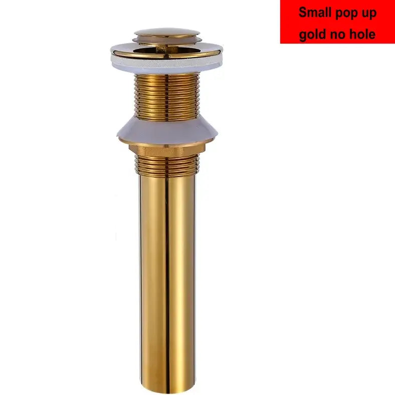 Modern brass pop up drain in gold with sleek threaded design and no hole for bathroom sink decorbites brass pop