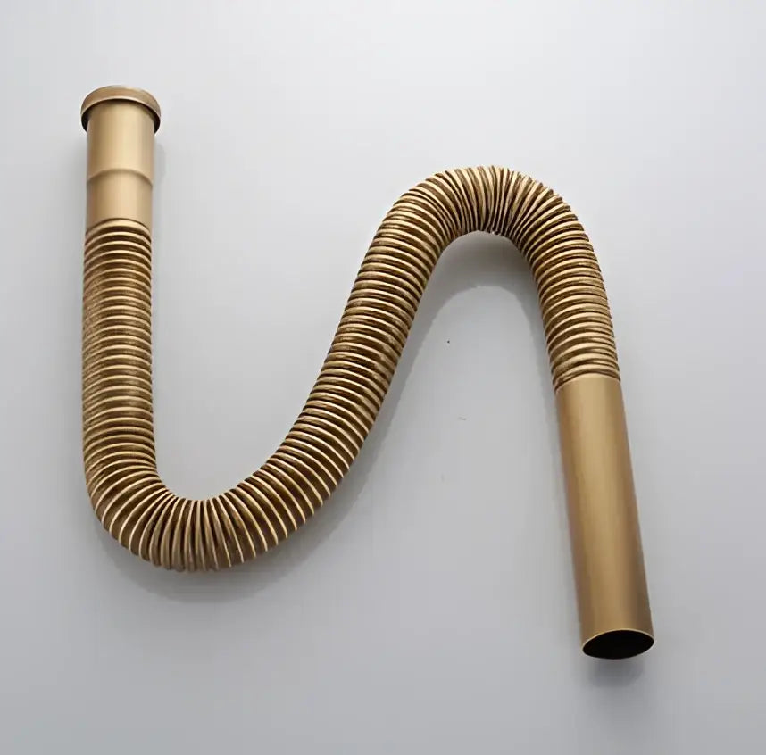 Gold-colored flexible corrugated drain hose with rigid end caps for decorbites brass pop bathroom sink drain