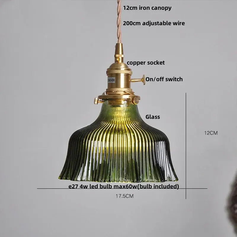 Modern brass pendant lamp with ribbed clear glass shade and adjustable iron canopy for dining room decorbites clear glass