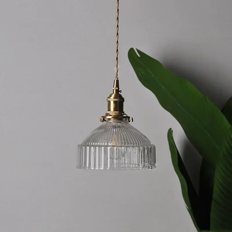 Modern brass ribbed clear glass pendant lamp with twisted cord and brass fixture for dining room decorbites clear glass