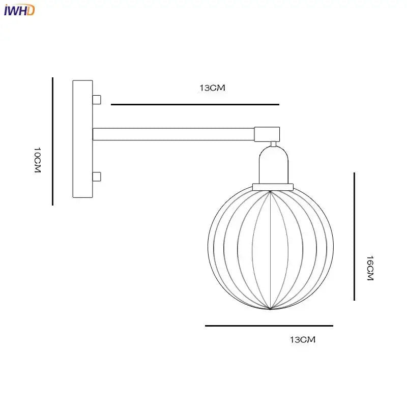 Modern brass ribbed glass ball wall sconce with extendable arm for bedroom lighting decorbites glass ball design