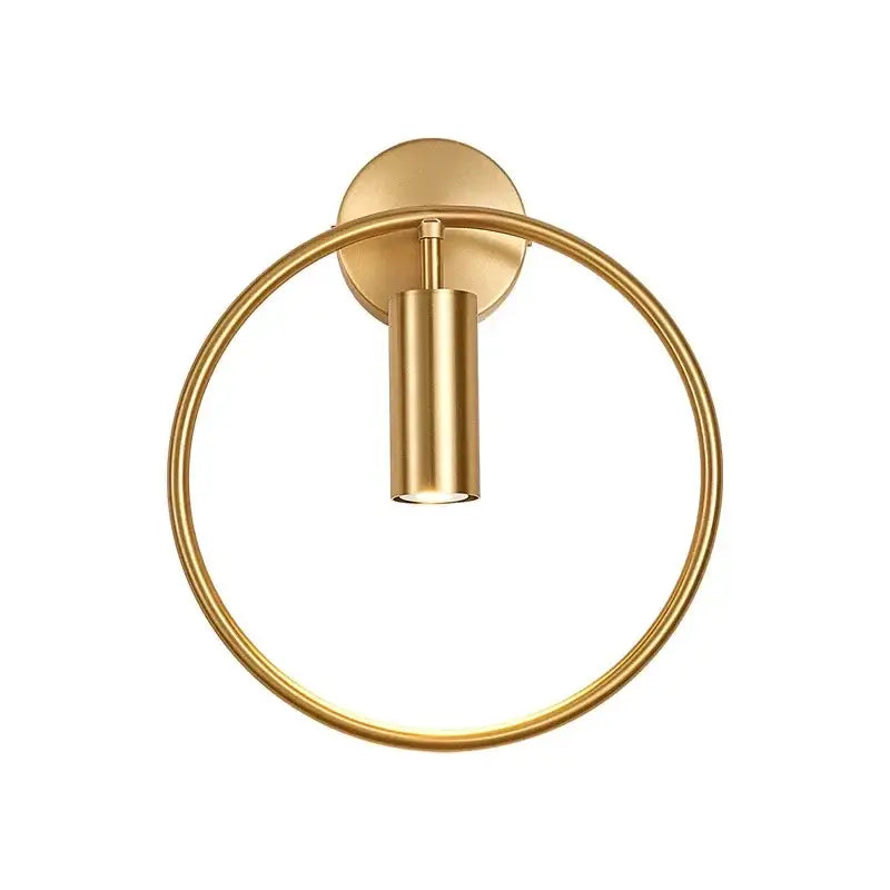 Modern brass ring led wall lamp featuring a gold-toned circular wall sconce with a sleek cylindrical led wall fixture