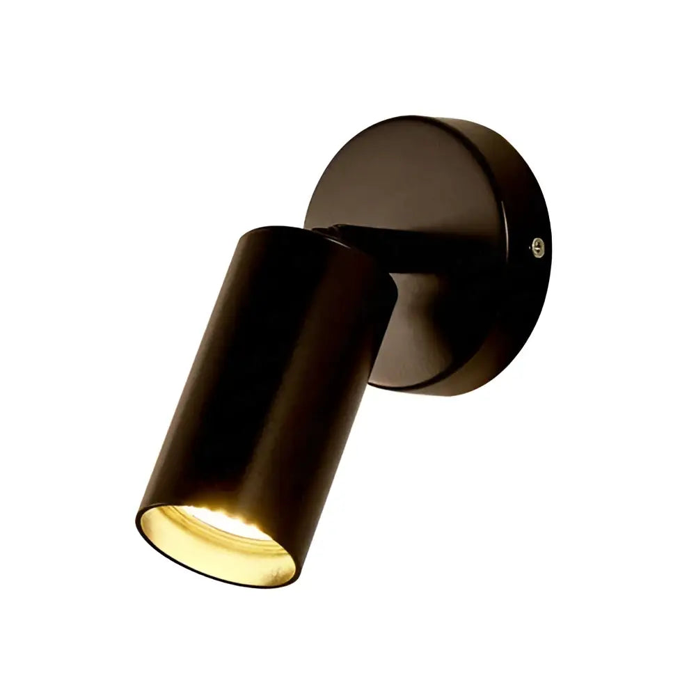 Modern brass ring led wall sconce with black matte cylindrical spotlight and warm light for bedroom decorbites brass ring led