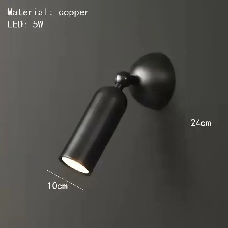 Black matte-finished copper wall sconces with cylindrical head and adjustable arm from decorbites brass rotatable led collection