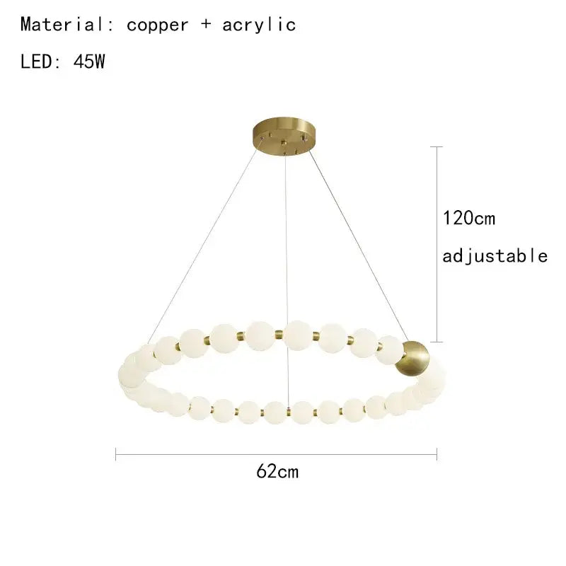 A modern brass round led pendant light with frosted acrylic beads and copper ceiling mount for dining room decorbites brass round