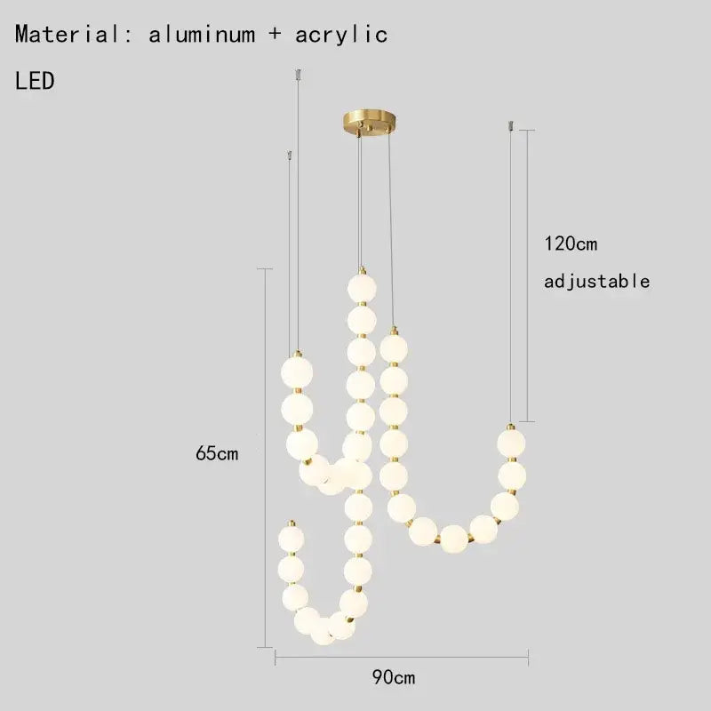 Modern decorbites brass round led pendant light with gold-toned cactus design, frosted acrylic spheres, and aluminum frame