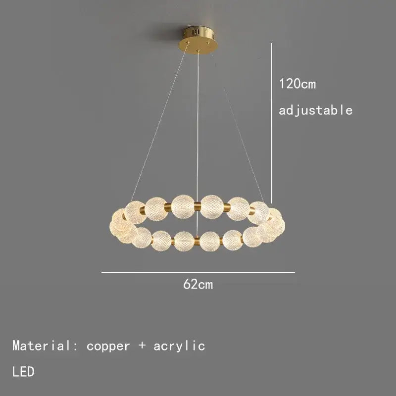 Modern brass round led pendant lights featuring gold-toned double-ring with textured acrylic and copper accents