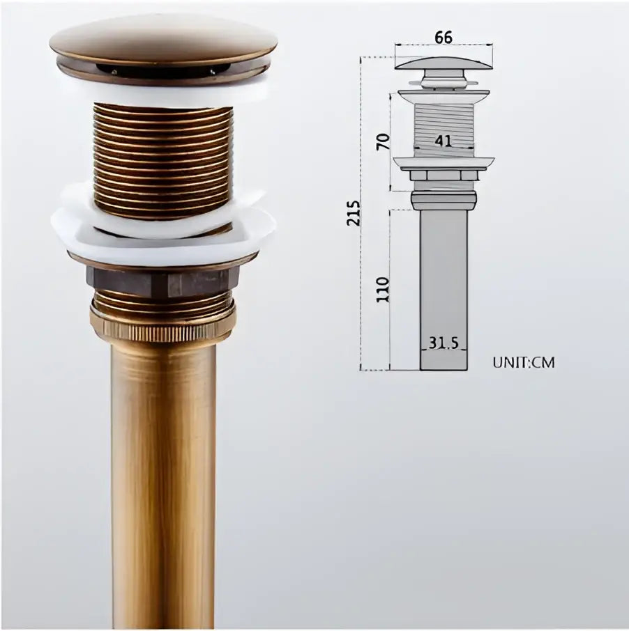 Antique brass bathroom sink drain with threaded ribbed body and white seal in decorbites brass round siphon p-trap set