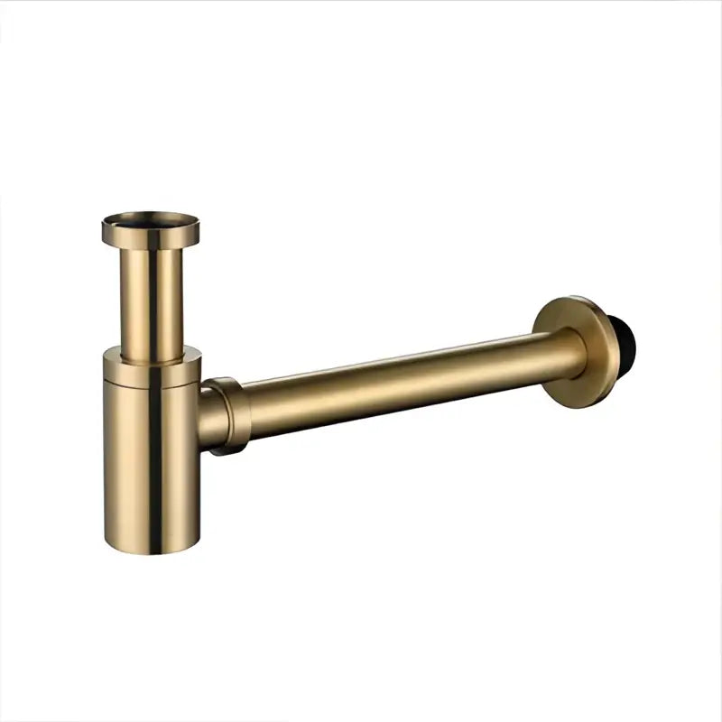 Modern brass round siphon p-trap set in brass-colored metal with sleek design for gun grey bathroom drainer decorbites brass round