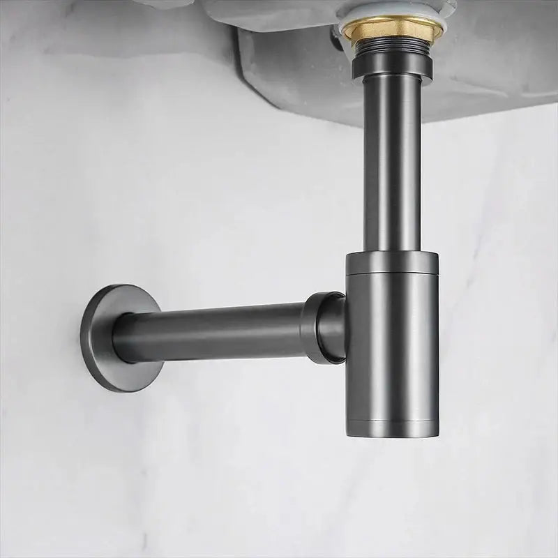 Black matte-finish siphon p-trap set with brass round threaded connection for modern decorbites brass round bathroom drainer