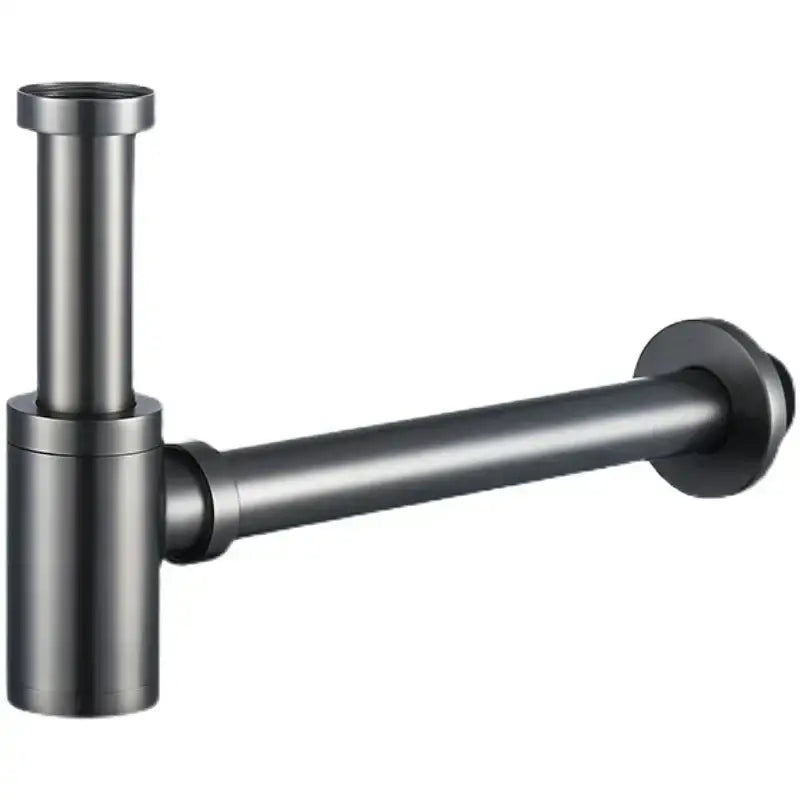 Modern brass round siphon p-trap set gun grey black matte-finish metal sink drain pipe with sleek design