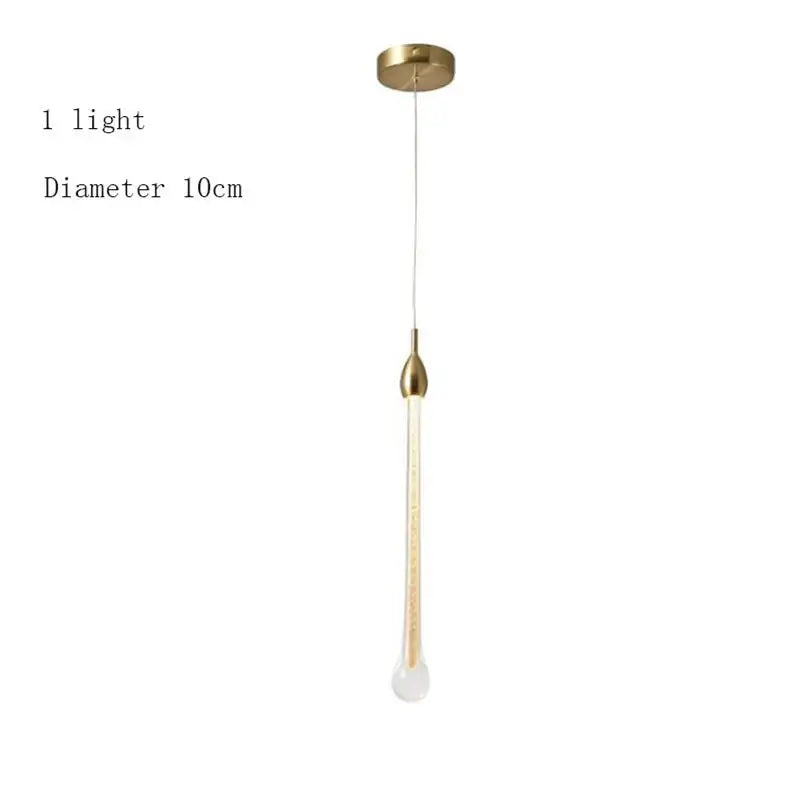 Modern brass round stairs led chandelier with gold-toned metal and clear glass stem featuring teardrop bulb for villa dining room decorbites 3w round