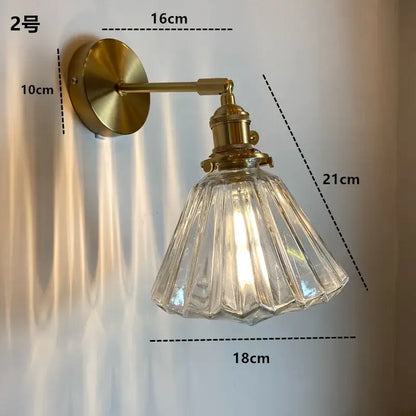 Modern brass ruffled clear glass led wall sconce with faceted decorbites clear glass shade for bathroom lighting