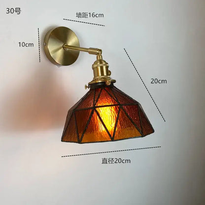 Modern brass wall sconce with geometric amber stained glass shade for decorbites clear glass led bathroom lighting