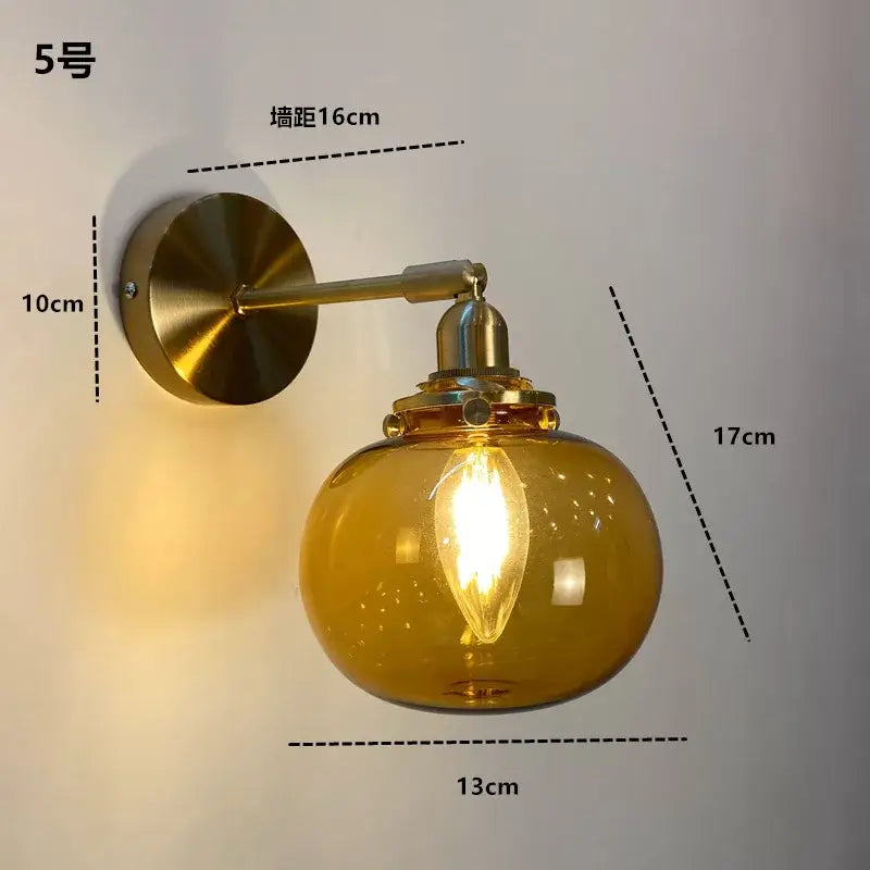 Modern brass ruffled clear glass led wall sconce with warm amber globe and vintage filament bulb for bathroom decorbites clear glass