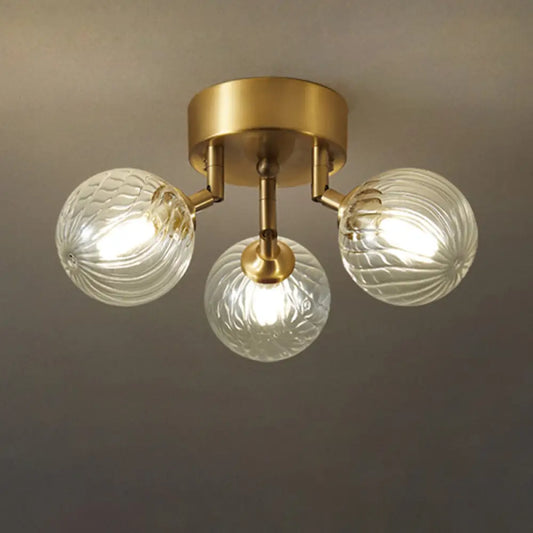 DecorBites™ DecorBites™ Modern Brass Semi-Flush Ceiling Light with Clear Twist Glass for Dining Room Lighting