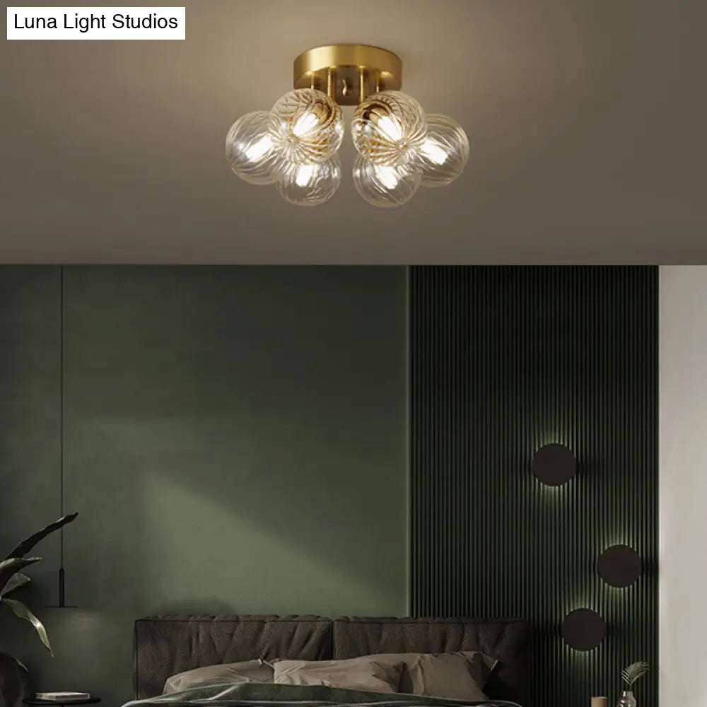 DecorBites™ DecorBites™ Modern Brass Semi-Flush Ceiling Light with Clear Twist Glass for Dining Room Lighting