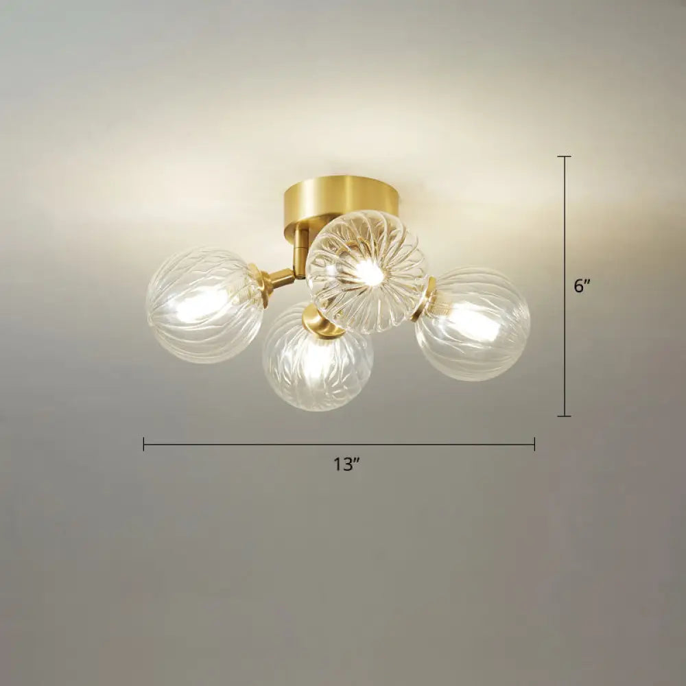 DecorBites™ DecorBites™ Modern Brass Semi-Flush Ceiling Light with Clear Twist Glass for Dining Room Lighting