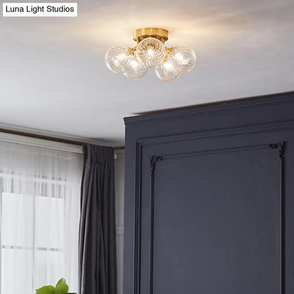 DecorBites™ DecorBites™ Modern Brass Semi-Flush Ceiling Light with Clear Twist Glass for Dining Room Lighting