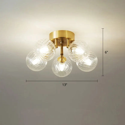 DecorBites™ DecorBites™ Modern Brass Semi-Flush Ceiling Light with Clear Twist Glass for Dining Room Lighting