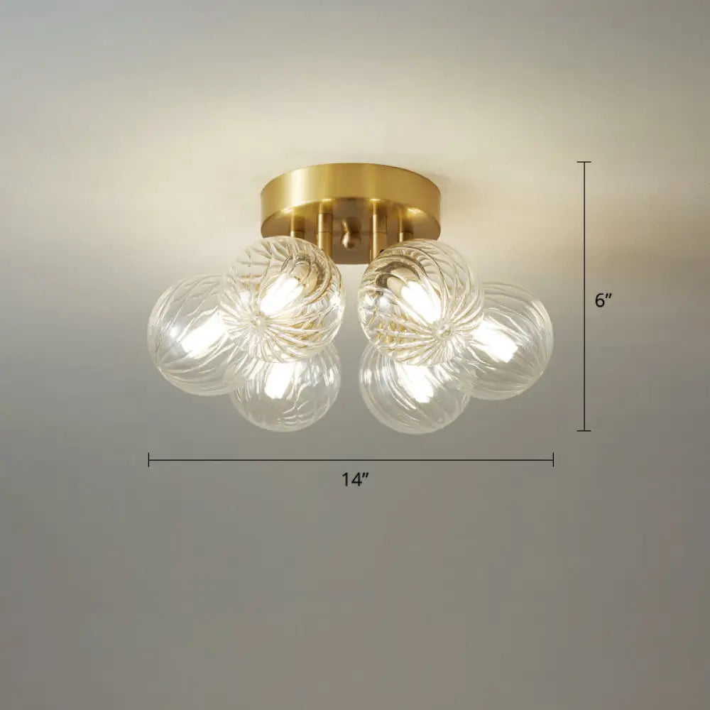 DecorBites™ DecorBites™ Modern Brass Semi-Flush Ceiling Light with Clear Twist Glass for Dining Room Lighting